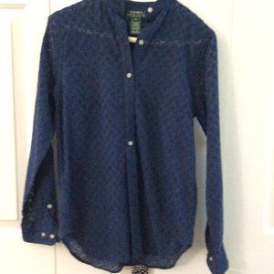 Navy Eyelet Blouse LS